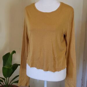 A. NEW DAY Mustard Yellow Cropped Frayed Long Sleeve Large